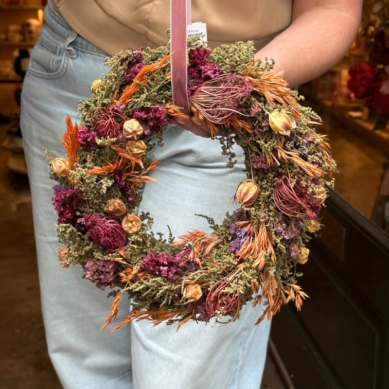 Krans - Droogbloemen - Mauve