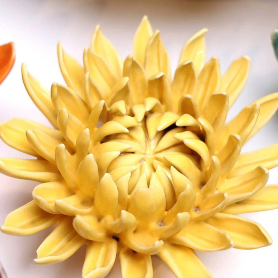 Keramieken bloem - Chrysant - Geel