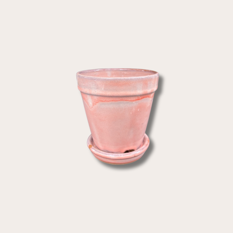Geglazuurde pot met schotel - Abby - Zalmroze