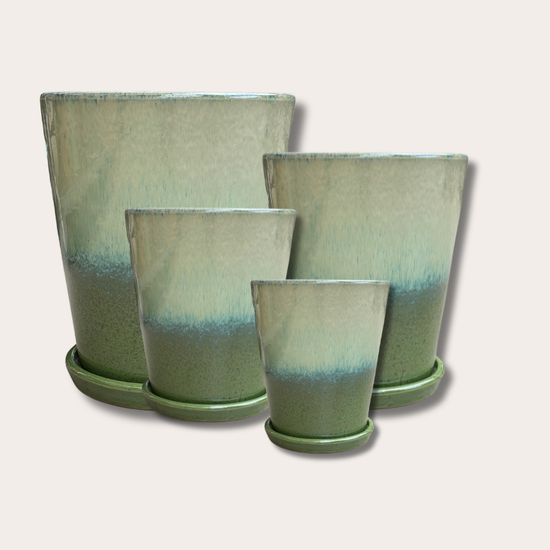 Geglazuurde pot met schotel - Abby - groen/blauw