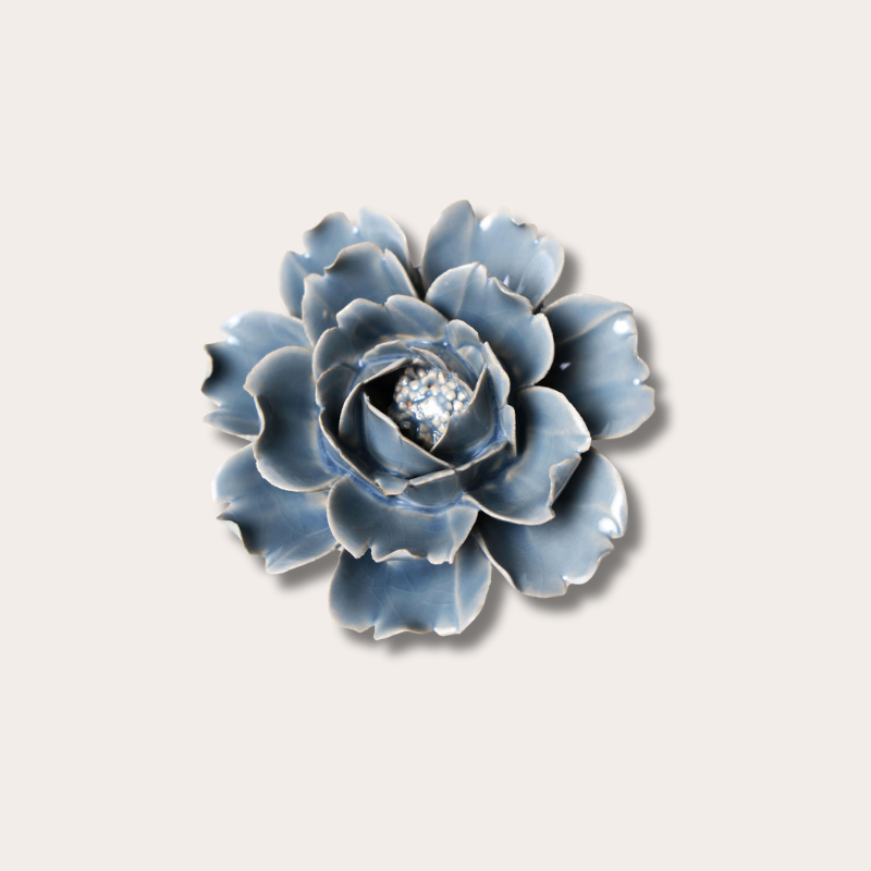 Keramieken bloem - Roos - Denim blauw