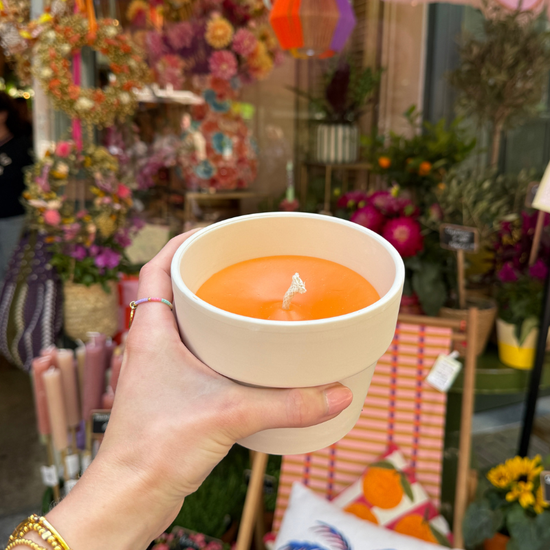 Buiten kaars - creme terracotta pot S - Oranje