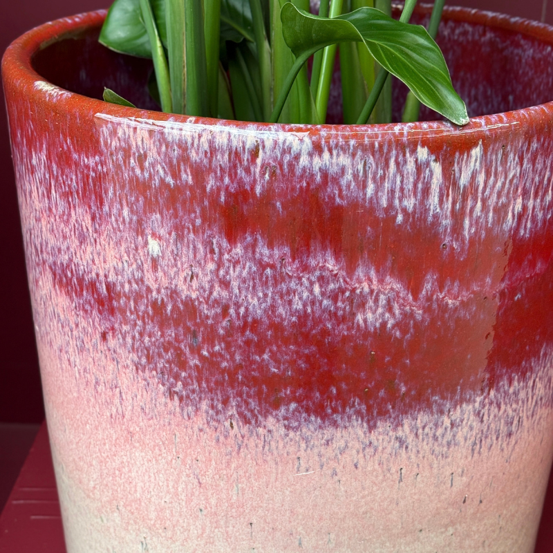 Geglazuurde pot - Cleo - Bordeaux/roze overloop