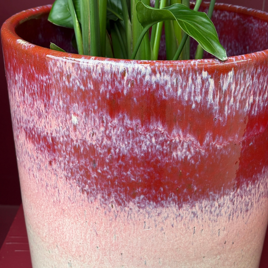 Geglazuurde pot - Cleo - Bordeaux/roze overloop
