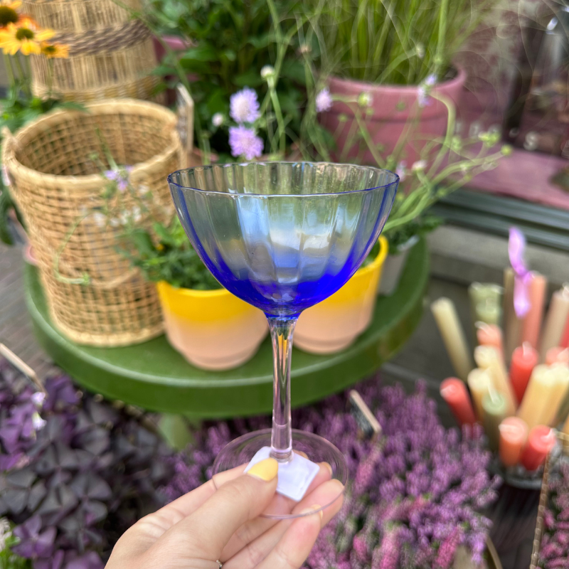 Cocktail glas - Ribbel - Blauw/roze