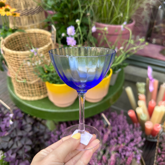 Cocktail glas - Ribbel - Blauw/roze