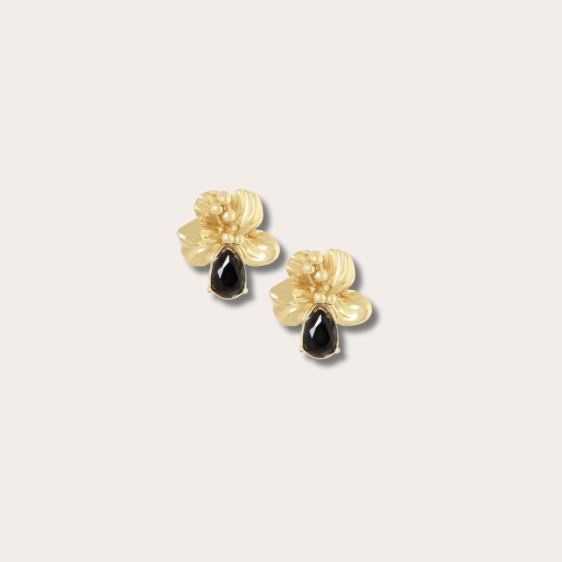 Oorstekers bloem zwart-goud (2.3cm)