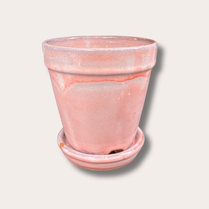 Geglazuurde pot met schotel - Abby - Zalmroze