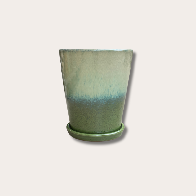 Geglazuurde pot met schotel - Abby - groen/blauw