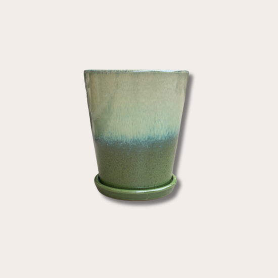 Geglazuurde pot met schotel - Abby - groen/blauw