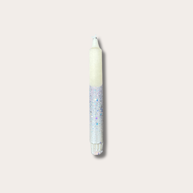 Kaars - Essence - Wit/zilver glitter overloop