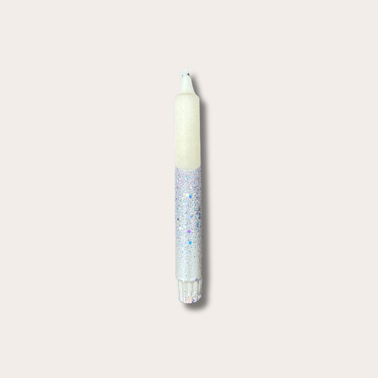 Kaars - Essence - Wit/zilver glitter overloop