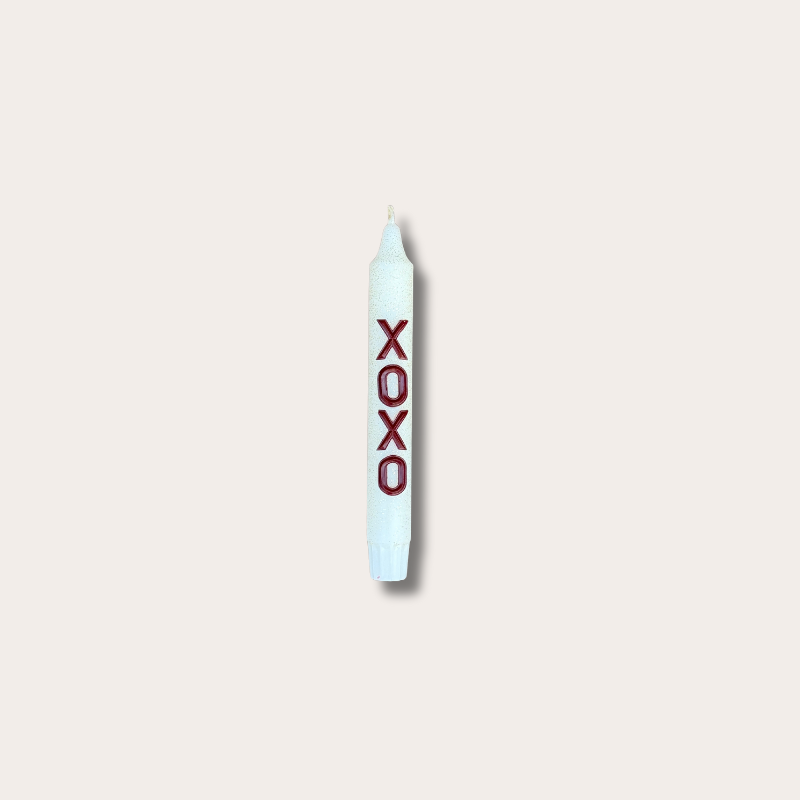 Kaars met tekst - XOXO - wit/glitter