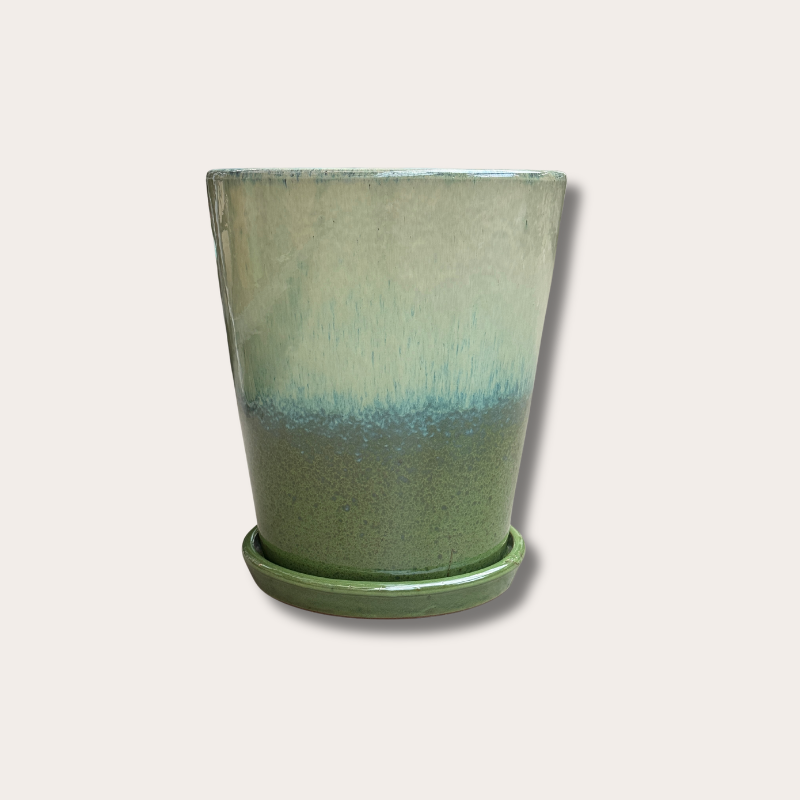 Geglazuurde pot met schotel - Abby - groen/blauw