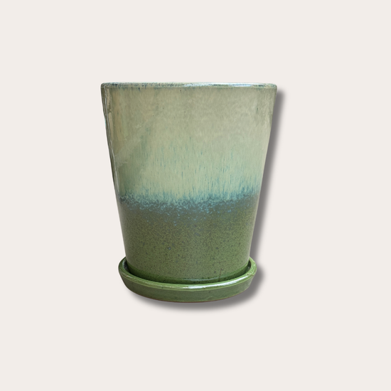 Geglazuurde pot met schotel - Abby - groen/blauw