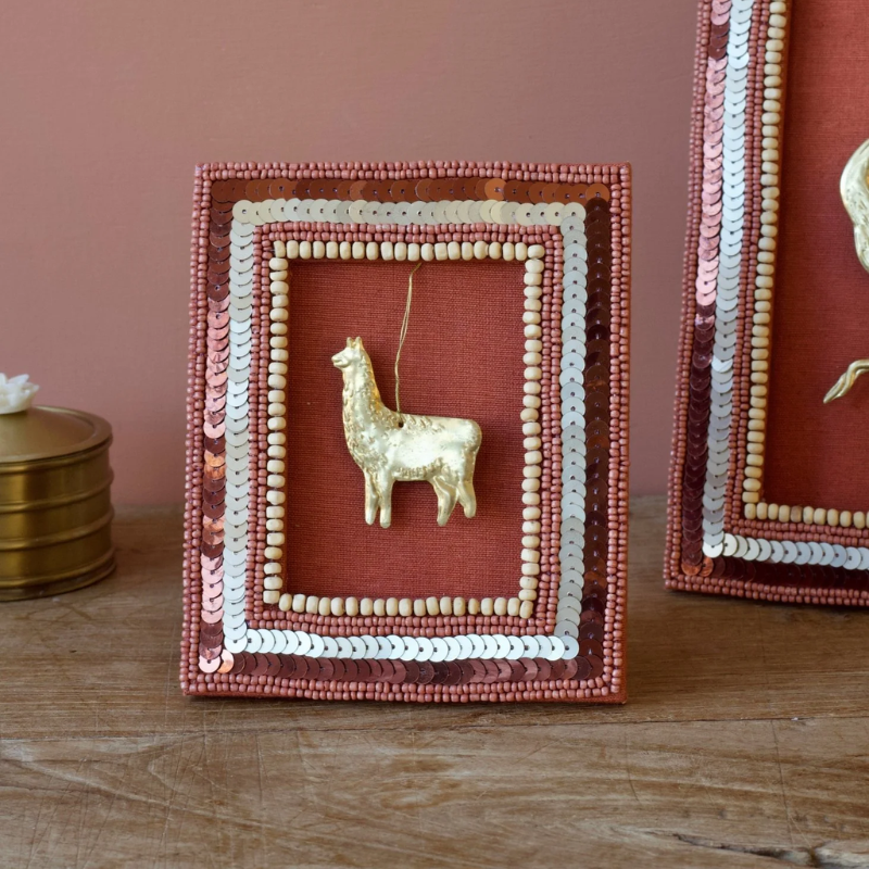 Schilderij Alpaca - kralen roze