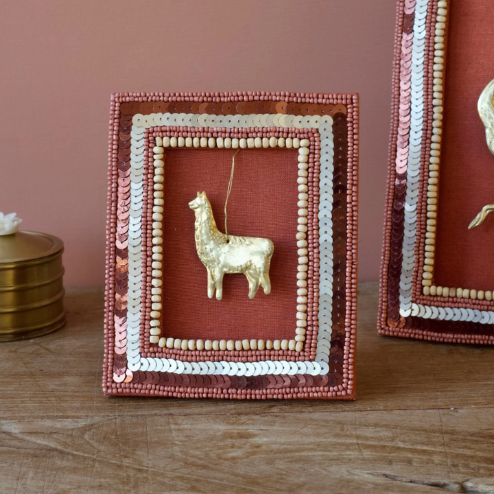 Schilderij Alpaca - kralen roze