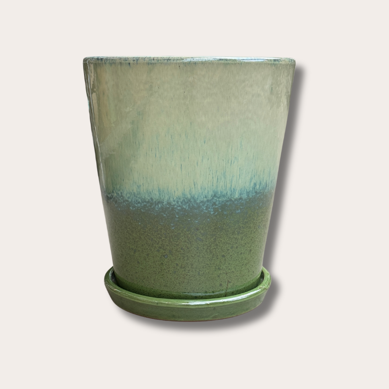 Geglazuurde pot met schotel - Abby - groen/blauw