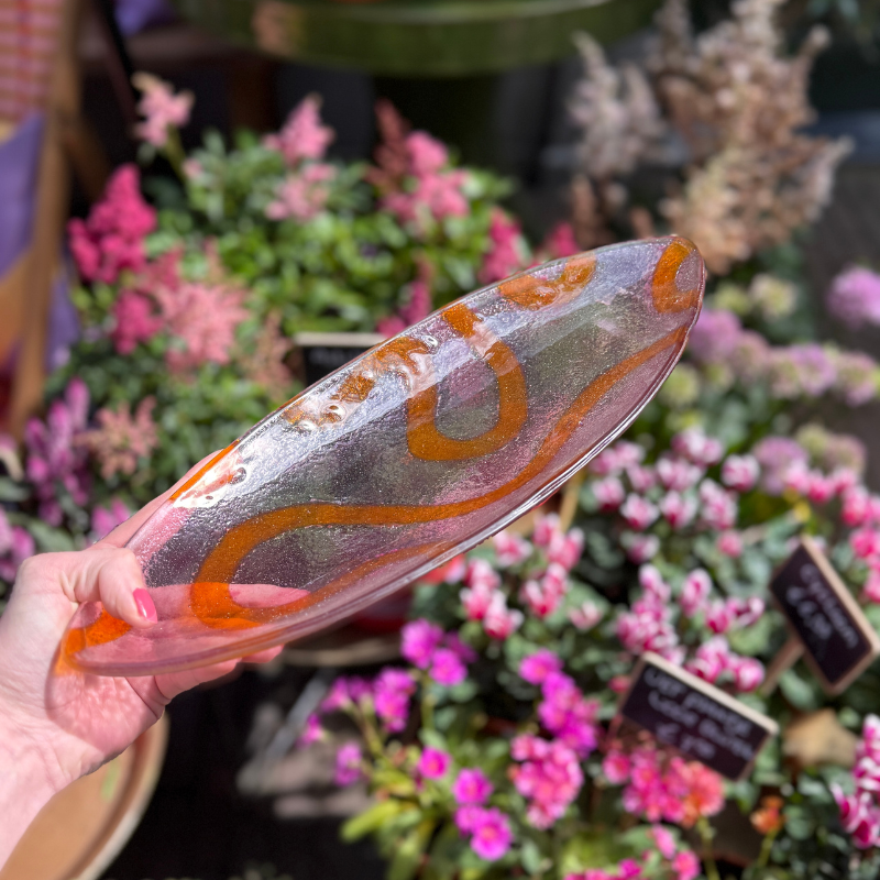 Borrelplank - Glas - Oranje/roze - Ovaal