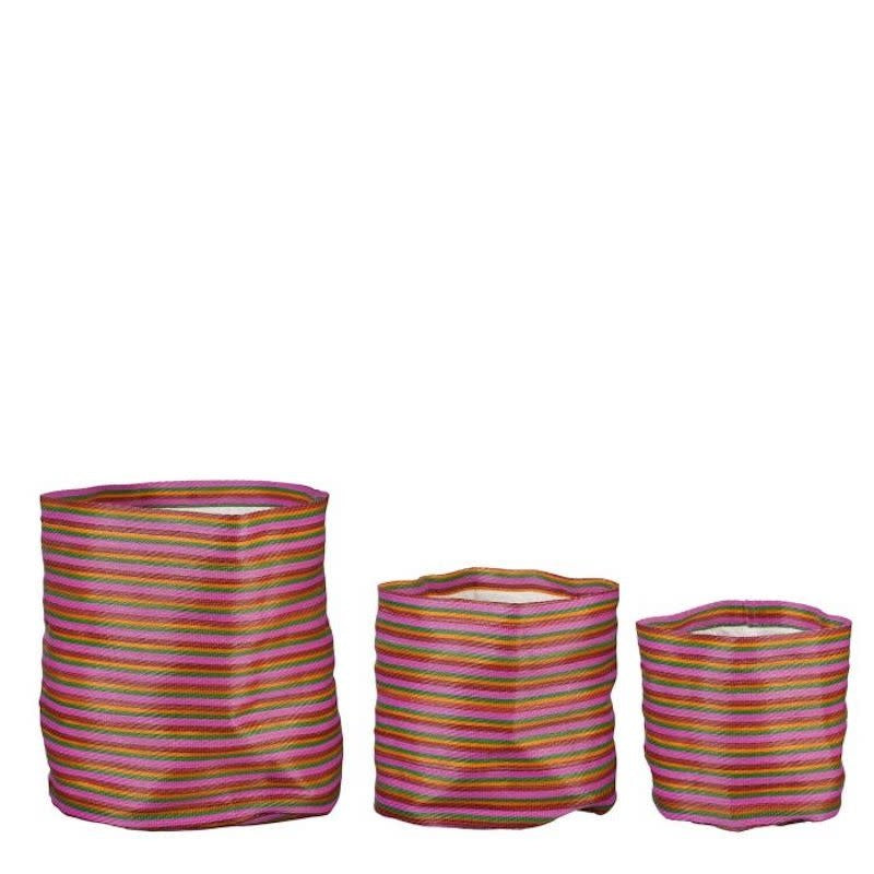 Plastic manden - fuchsia strepen
