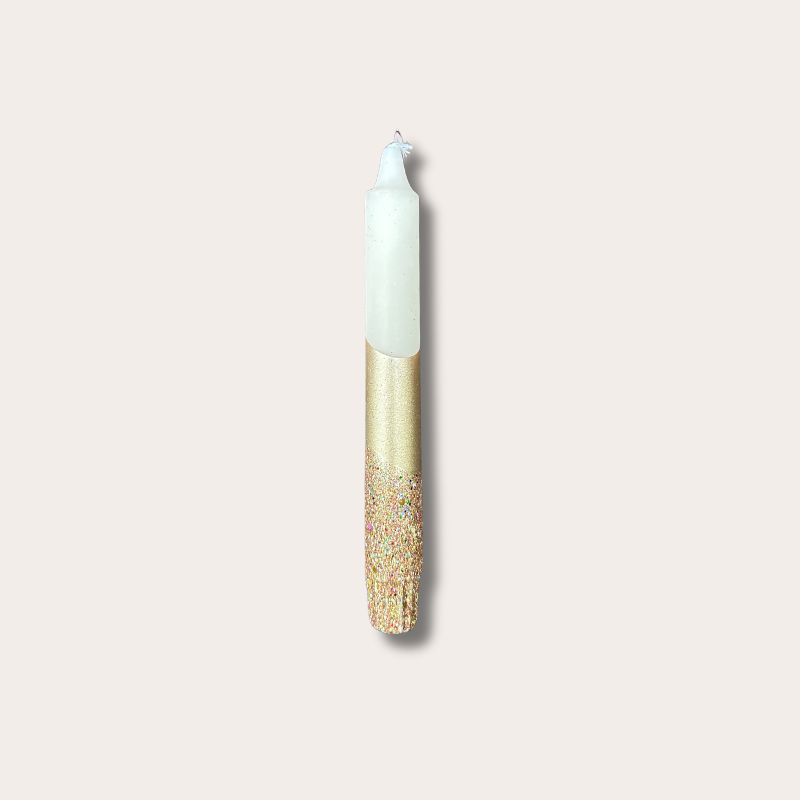 Kaars - Essence - Wit/goud glitter overloop