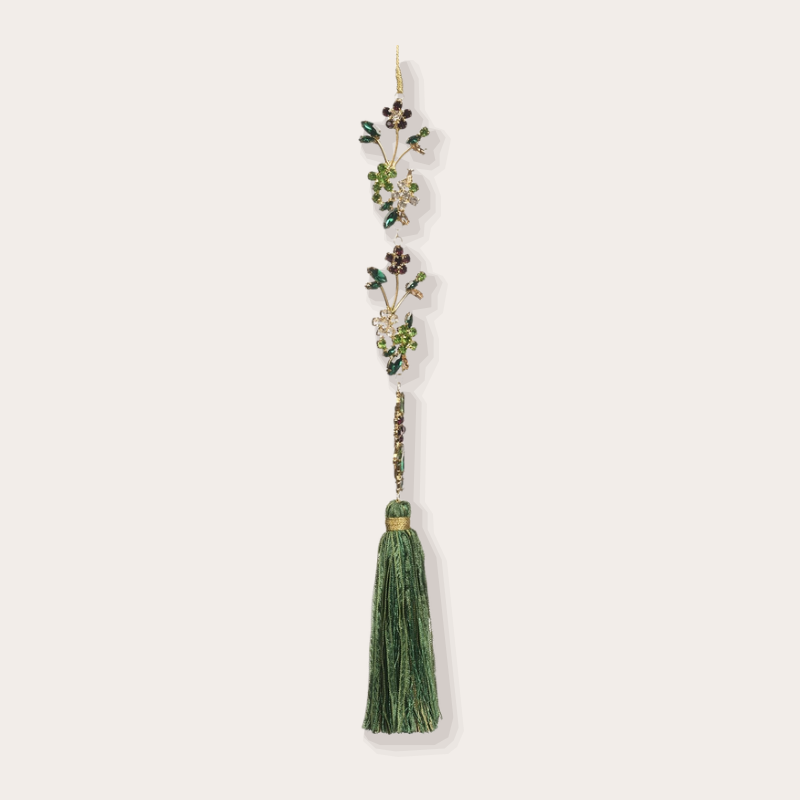 Ornament - Kwast met bloem - Groen/goud