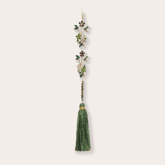 Ornament - Kwast met bloem - Groen/goud