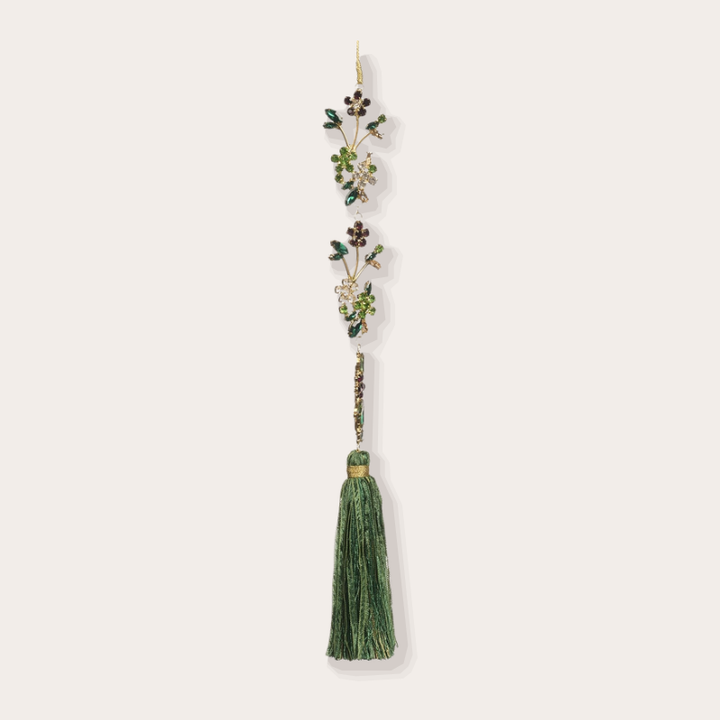 Ornament - Kwast met bloem - Groen/goud