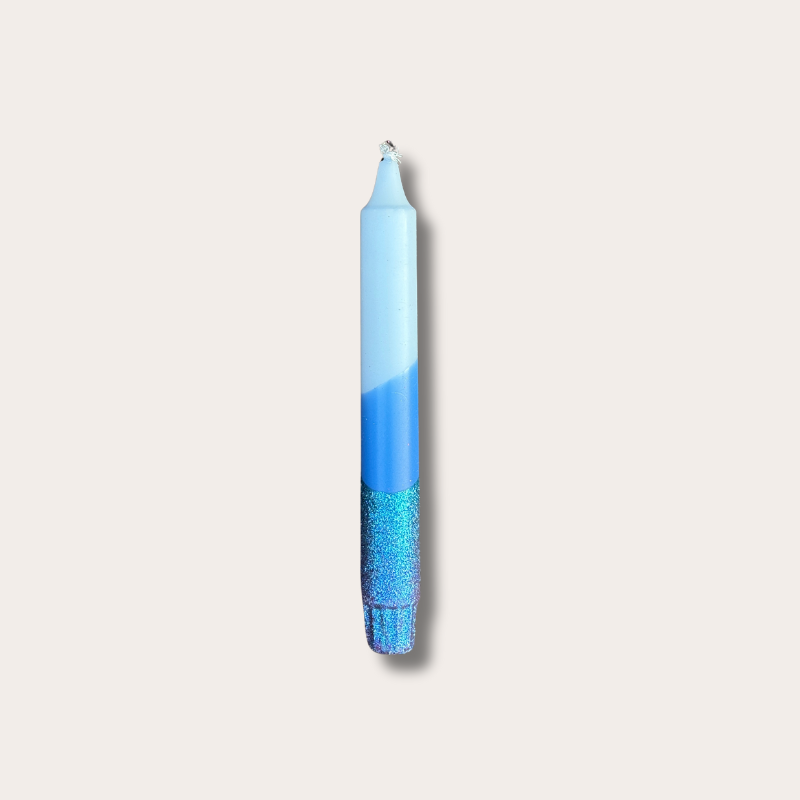 Kaars - Essence - licht/donker blauw - glitter overloop