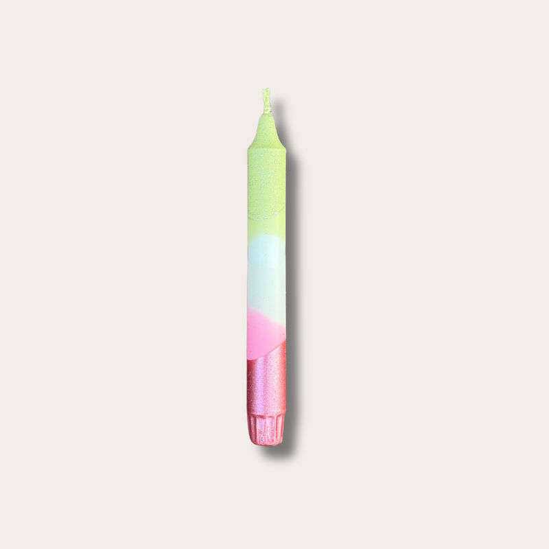 Kaars - Essence - geel/roze/rood - glitter overloop