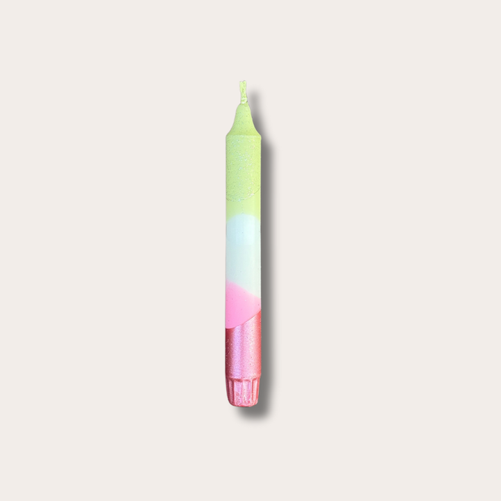 Kaars - Essence - geel/roze/rood - glitter overloop