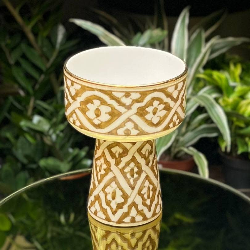 Chabi Chic - schaal op voet groot - kaki bloemen