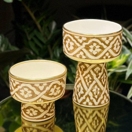 Chabi Chic - schaal op voet groot - kaki bloemen
