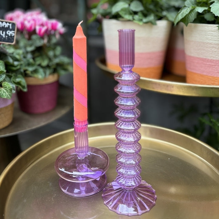 Kandelaar lila glas - Lily - laag