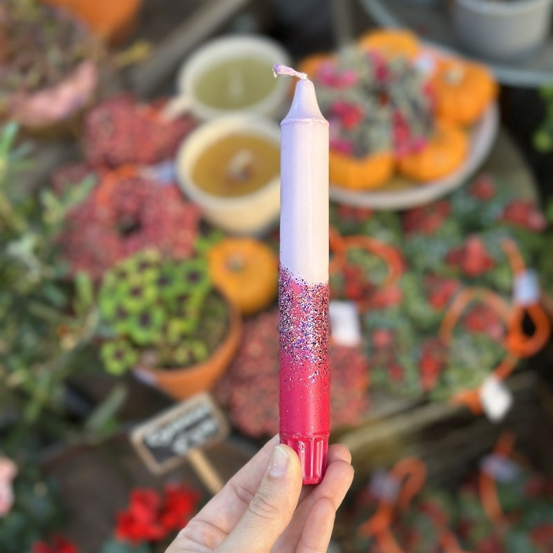 Kaarsen - lila/ roze, glitter