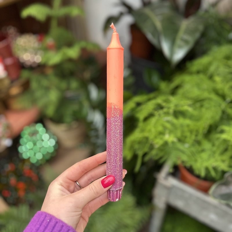 Kaars lang glitter - bordeaux / oranje