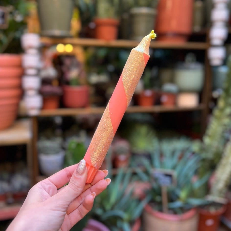 Kaars glitter spiraal - oranje/geel