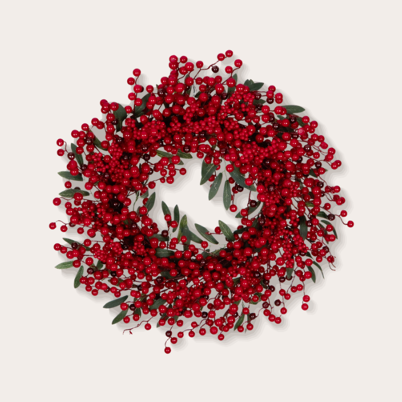 Kerstkrans - Bessen & blad - Rood/groen - 56 cm