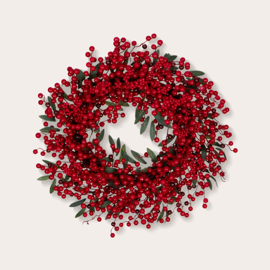 Kerstkrans - Bessen & blad - Rood/groen - 56 cm