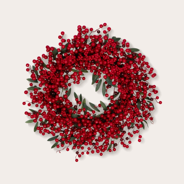 Kerstkrans - Bessen & blad - Rood/groen - 56 cm