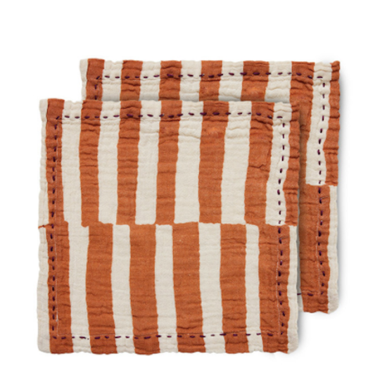 HKliving katoenen servetten - floral striped tangerine, set van 2